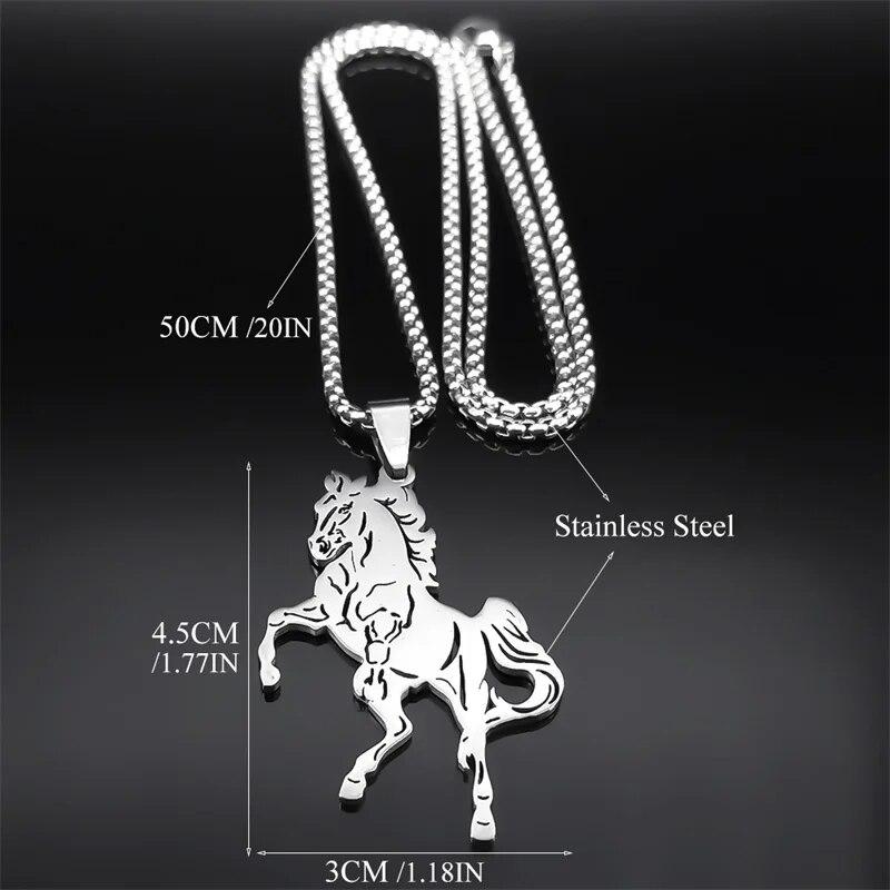 Aesthetic Horse Animal Necklace for Women Men Stainless Steel Silver Color Lucky Collar Party Wedding Gift Jewelry