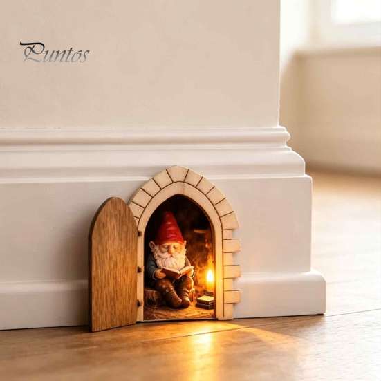 Halloween Tree Ornament Opening Fairy Door with Hidden Gnome Scene, Miniature Wooden Wall Decor, Whimsical Holiday Gift for Kids 2D Flat Reading Scene