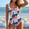 Swimsuit for Women V Neck Flag Printed Bathing Suit Sleeveless Swimwear Beachwear