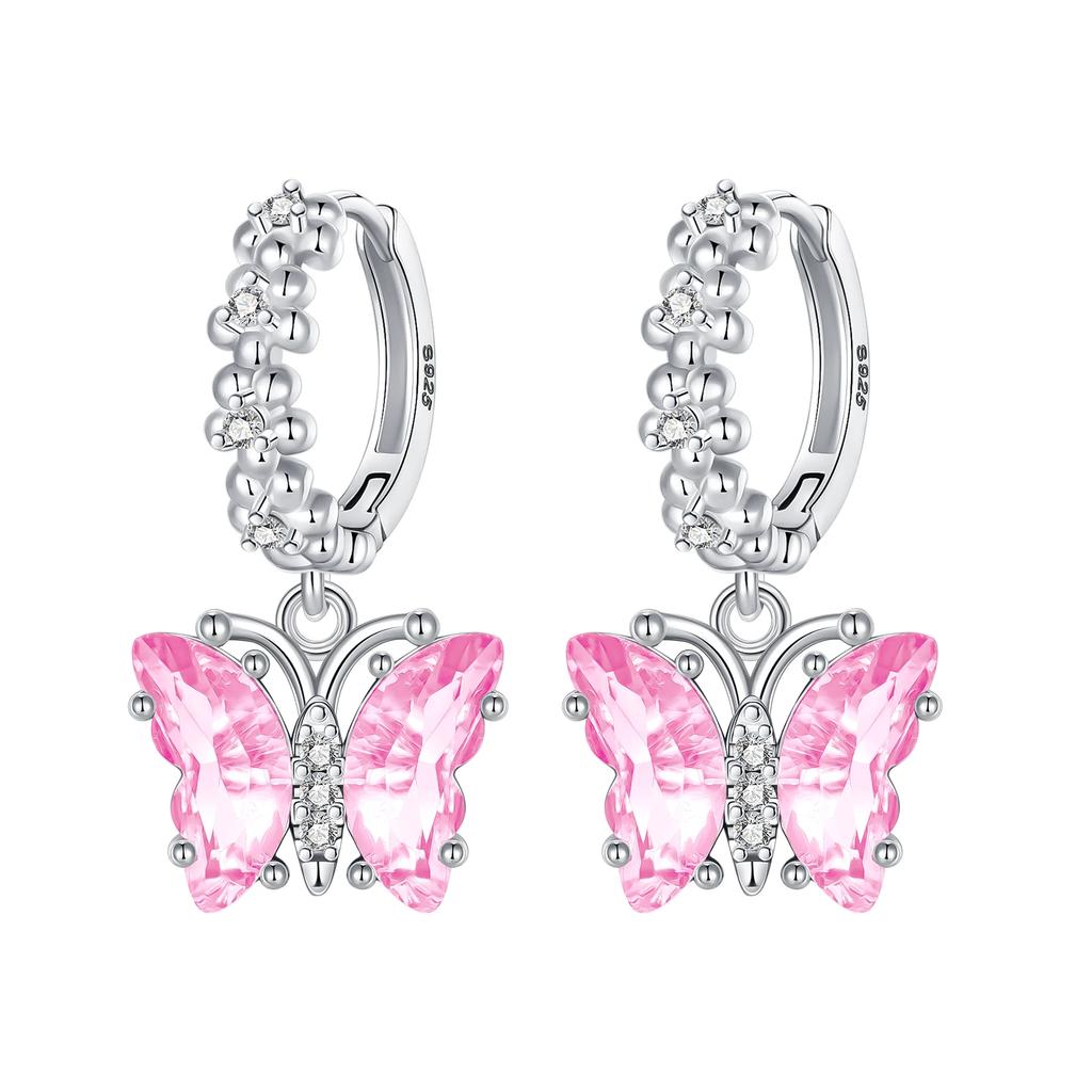 Seria Kwiatowa Kolczyki Sztyfty ze Srebra Próby 925 Motyl Fiołek Stokrotka Koniczyna Szczęście Romantyczna Biżuteria Ślubna Kolczyki z Kamieniem Cyrkonowym