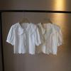 2025 Summer Korean Style Peter Pan Collar Jacquard Puff Sleeve Women's Shirt
