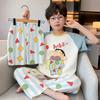 Boys Cotton Pajama Set Short Sleeve Shorts 3-Piece Cartoon Sleepwear Lightweight Home Outfit Kids