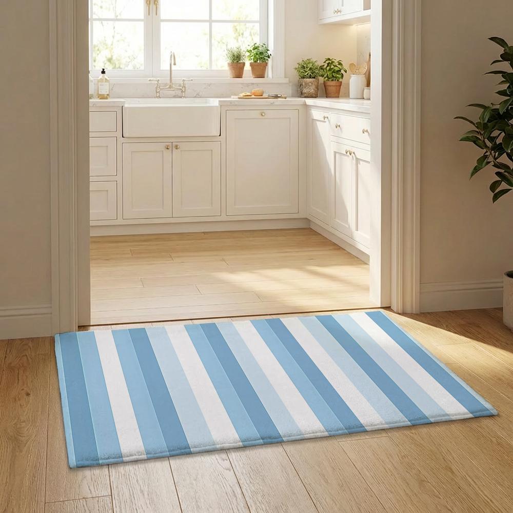 Colorful Striped Pattern Floor Mat Flannel Door Mat Non-Slip Bedroom Living Room Home Decor