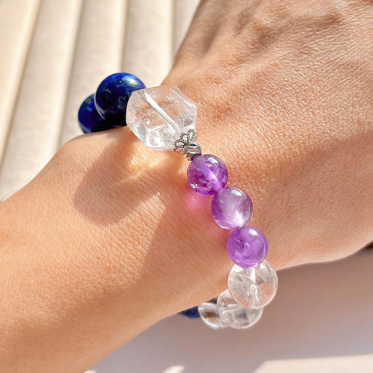 Natural White Crystal Lapis Lazuli Amethyst Design Bracelet Bracelet.