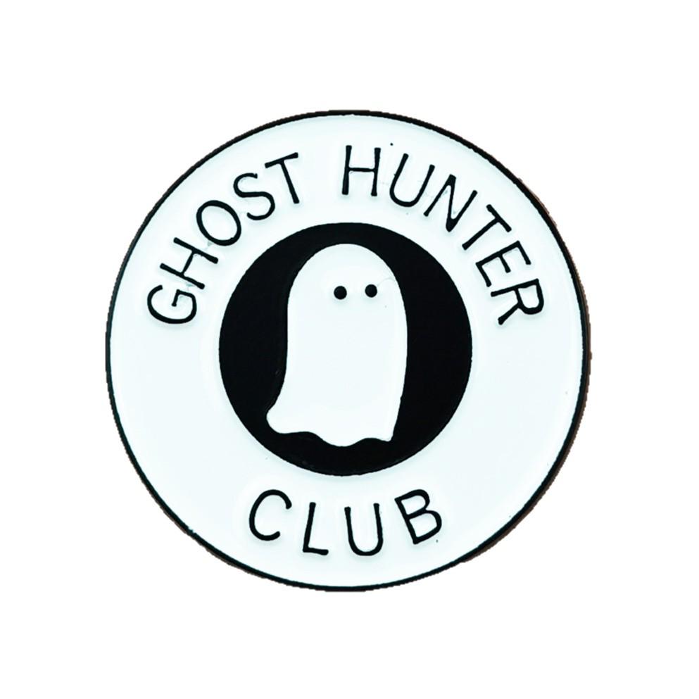 White Ghost Brooch: Cute Round English Letter Badge for Bags