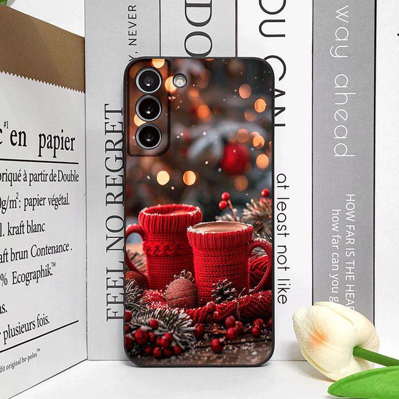 A Christmas Decoration Hot Coffe Cup Pattern Phone Case for Samsung Galaxy S25 S24+ S23 Ultra S22 Plus S21 FE M53 M55 Soft Cover