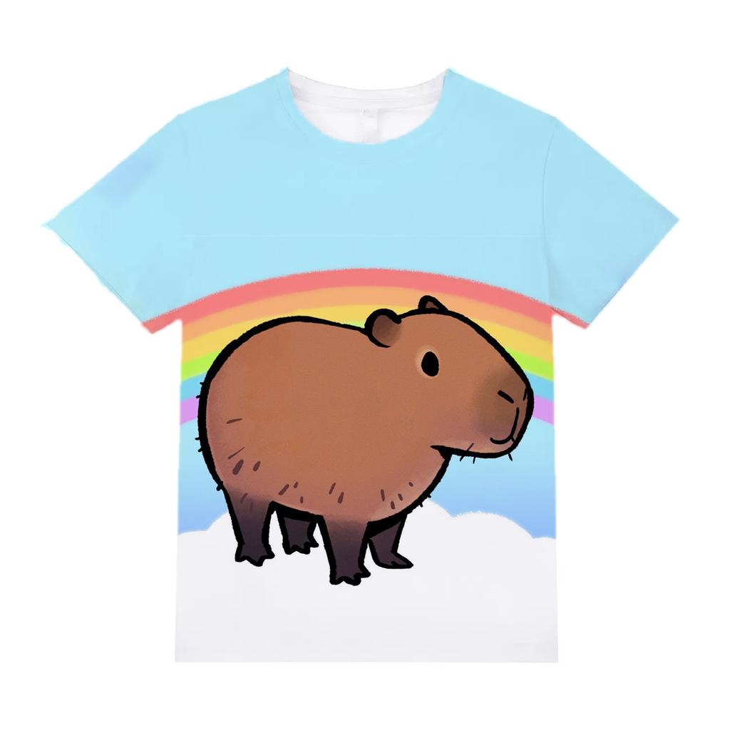 Lustiges Tier Capybara Grafik 3D-gedruckte T-Shirts Sommer Casual Rundhals Kurzarm Kinder Jungen und Mädchen Kinder Unisex T-Shirts