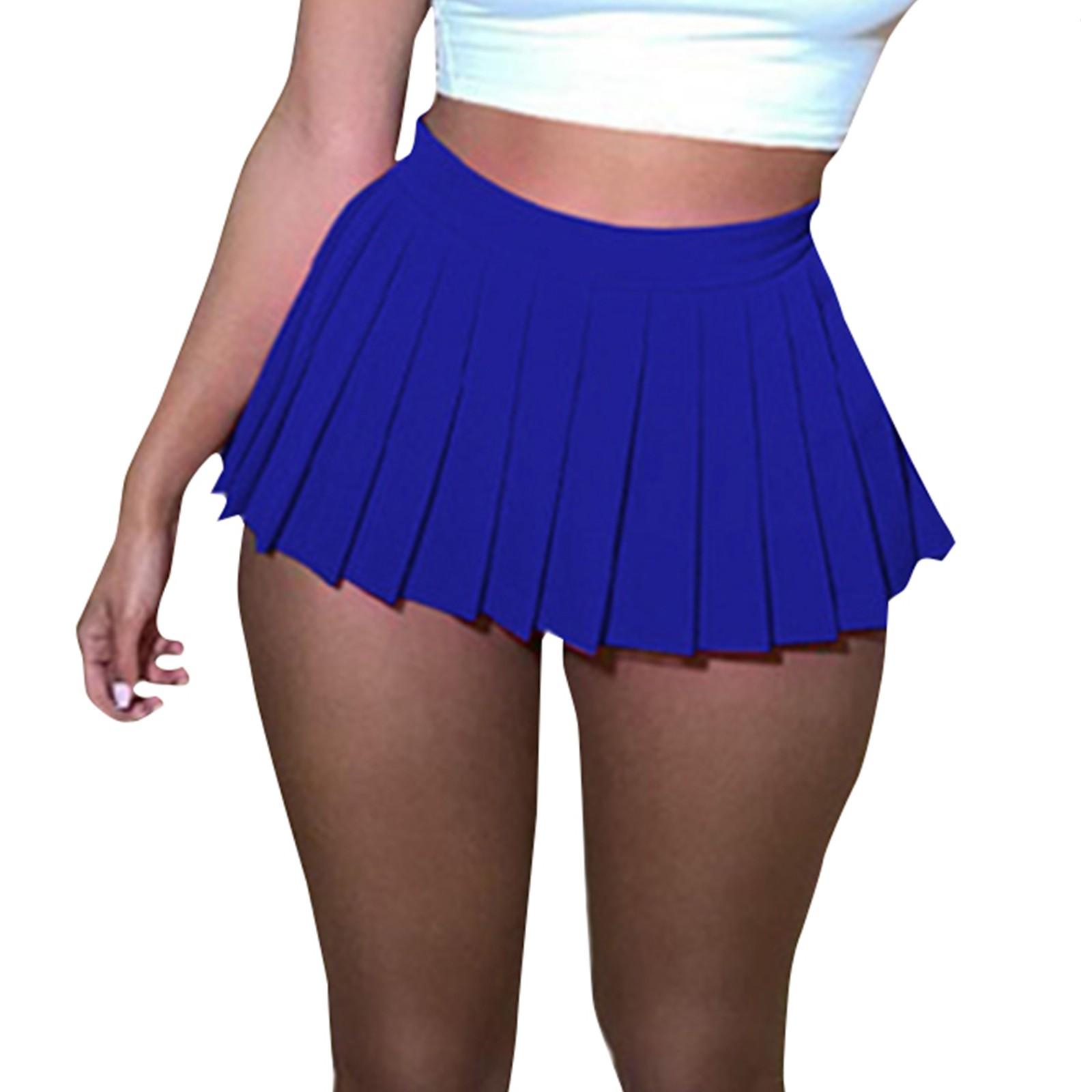 Женская летняя повседневная цветная сексуальная короткая плиссированная юбка S синий