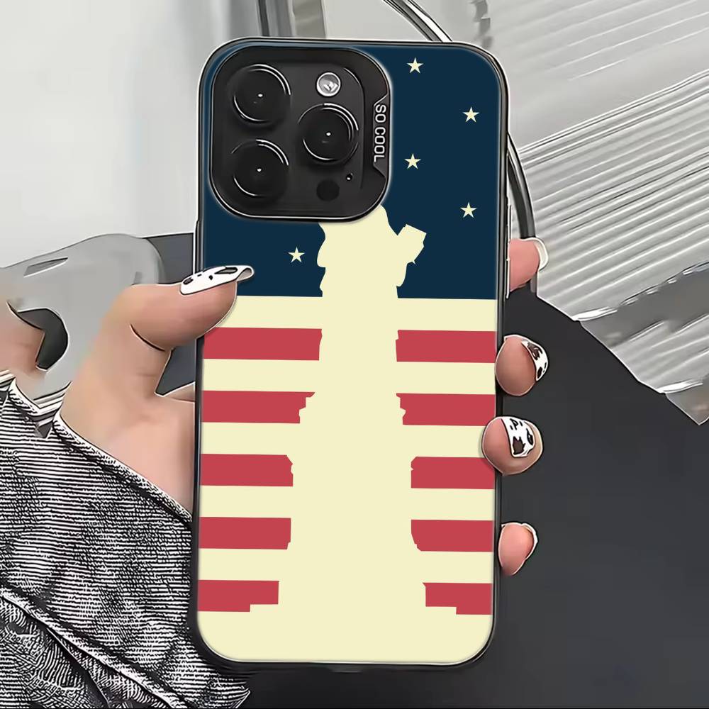 USA A-America Flag Phone Case For iPhone 17,16,15,14,13,12,11 Plus,Pro Max,XS,Colorful Silver Black Cover