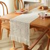 Cotton Linen Table Runner With Striped Patchwork Design Tassel Trim Modern Minimalist Long Cover Dining Room