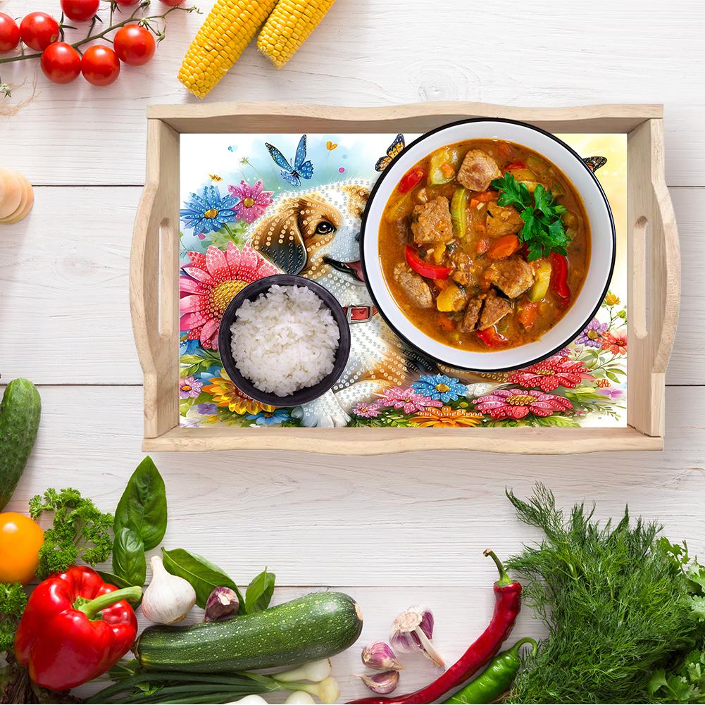 Wooden Colorful Pattern 5D Diamond Painting Tray Art Craft with Handle Diamond Decorative Serving Tray for Countertop Decor