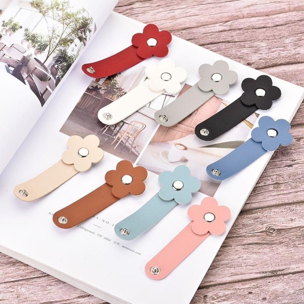 Leather Flower Cable Winder Portable Data Cable Ties Data Cable Protector Clips  Earphone Cord