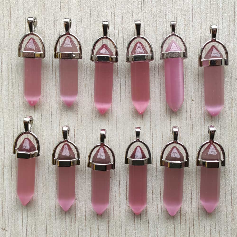 Natural stone quartz aventurine lapis crystal hexagonal pillar Pendants for Jewelry accessories 12pcs