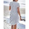 Western Style New Fashion Casual Loose Stripe Short sleeve Dress Single Breasted Short dress Striped Dress
