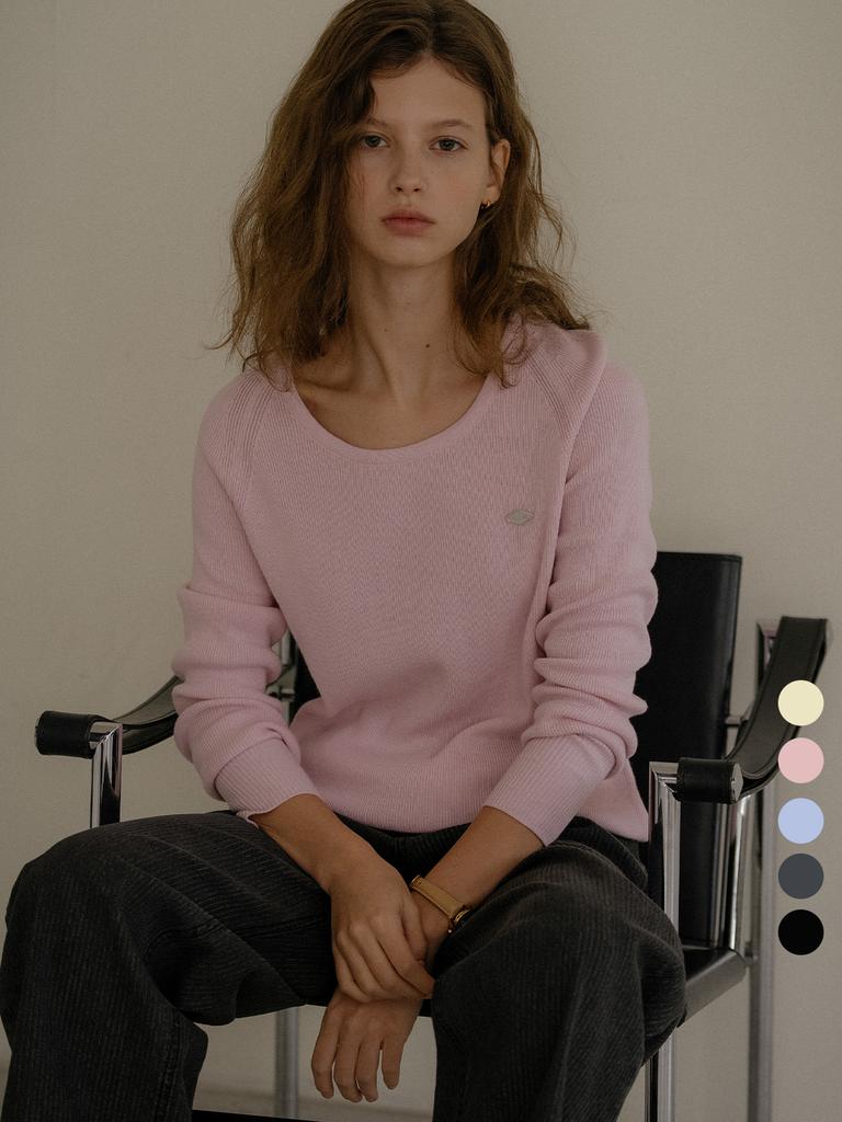 Tilaidai U-Neck Ribbed Raglan Knit_5Color