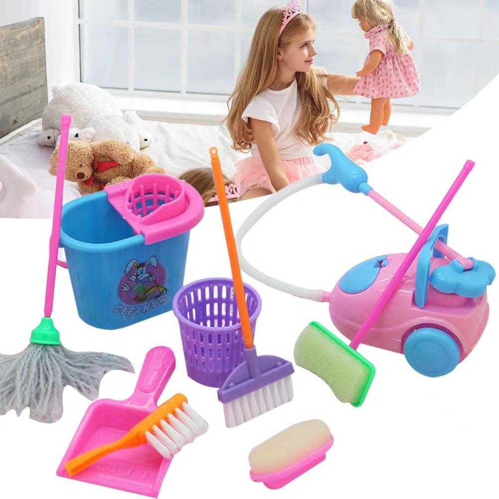 9pcs Collection Miniature Mop Dust Cleaner Doll Housework Cleaning Supplies Tools Collection Dollhouse Furniture Decoration Doll Accessories