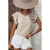 2026 Petal Sleeve Round Neck Short Sleeve T-shirt Fashion Women O Neck Summer Blouse Short Sleeve Elegant Solid Color Casual Ruffled Tops Ladies Shirt