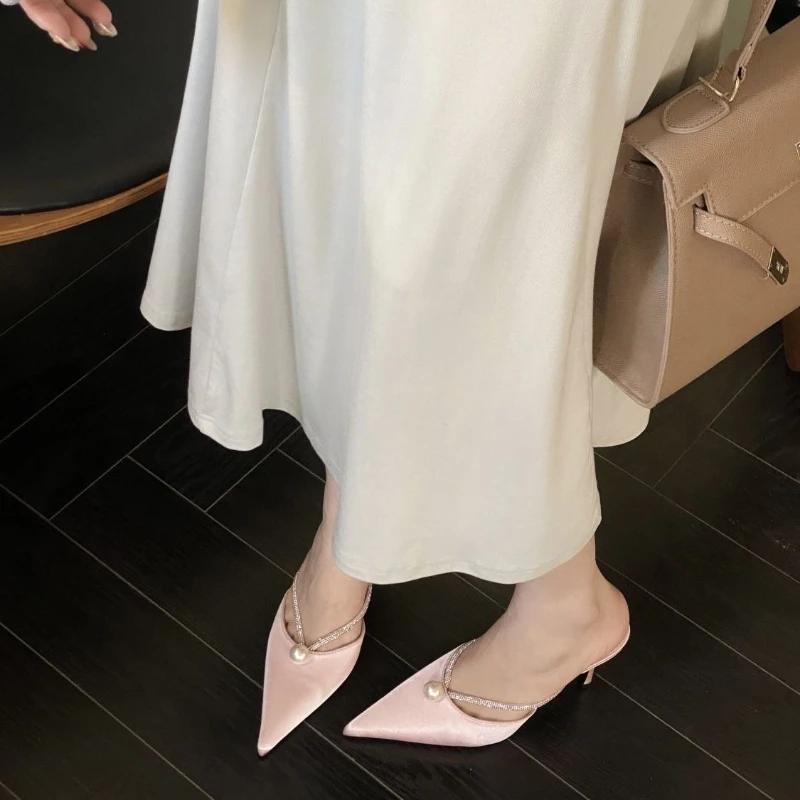 Fashion Slides White Heeled Women's Slippers and Ladies Sandals Sexy Shoes Summer 2025 High Quality Casual Trend Footwear Korea Style 39