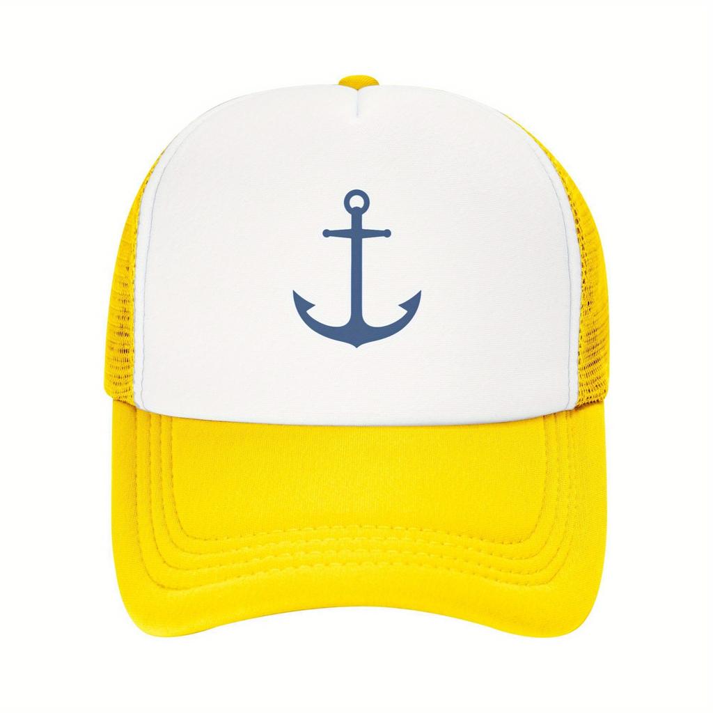Nautical Anchor Trucker Hat Polyester Mesh Adjustable Unisex Casual Sports Cap