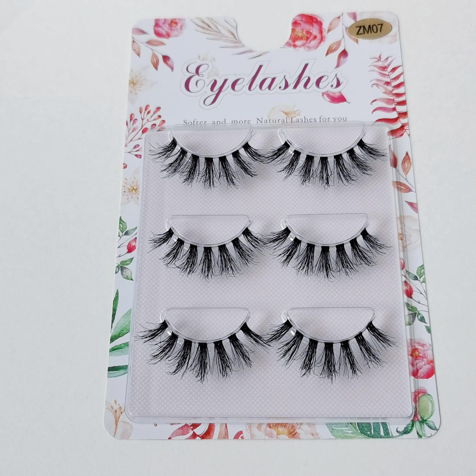 

ZM Series Cross-Border Transparent Stalk False Eyelashes: 3-Pair Set of Messy, Curly, Simulated Human Hair for European & American Daily Eye Makeup.
