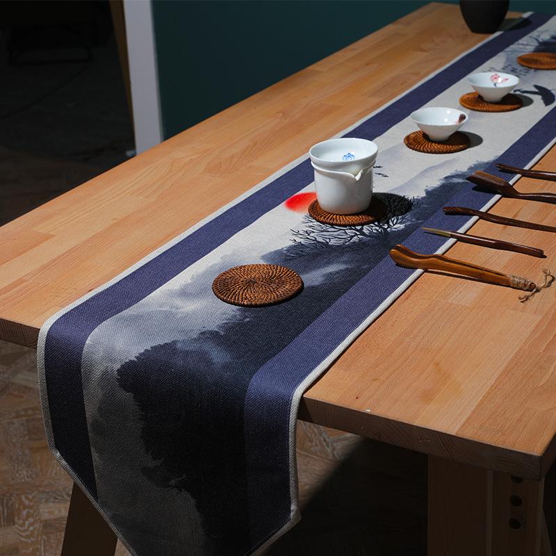 Linen Simple Chinese Style Ink Painting Table Runner Tea Table Strip Coffee Table Flag