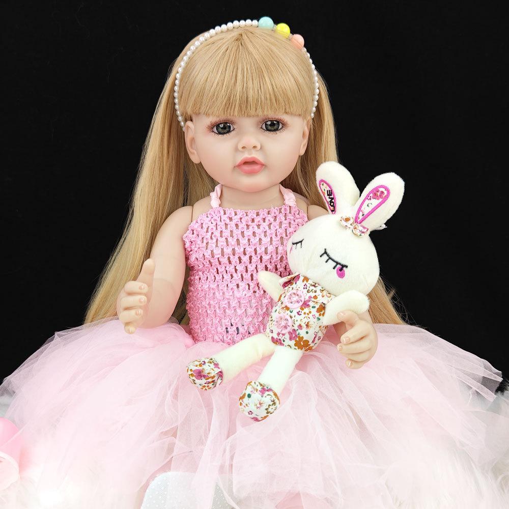 55 cm 22 zoll Lebensechte Reborn Baby Mädchen Puppe Weiche Silikon Lange Braune Haare Realistische Prinzessin Kleinkind Bebe Geburtstag Geschenk