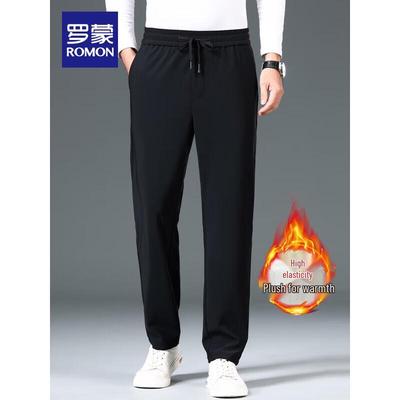 2025 Men's Warm Elastic Waist Straight-Leg Business Casual Pants