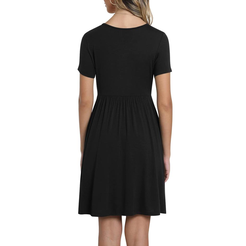 Women's Ladies Summer Casual Loose Color V-Neck Short Sleeve Dress