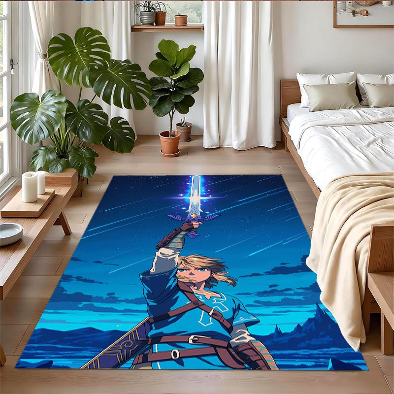 Anti‑Slip Crystal Velvet Floor Rug, Zelda Design Carpet for Indoor Living Bedroom Home Decoration