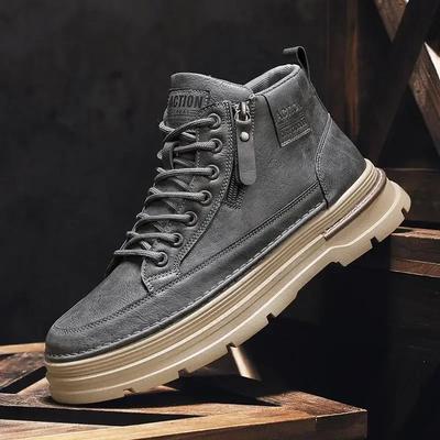 High Quality Mens Shoes Men's Retro British Style High Top Leather Shoe Thick Bottom Mid-Calf Work Wear Trendy Shoes Men Sneaker