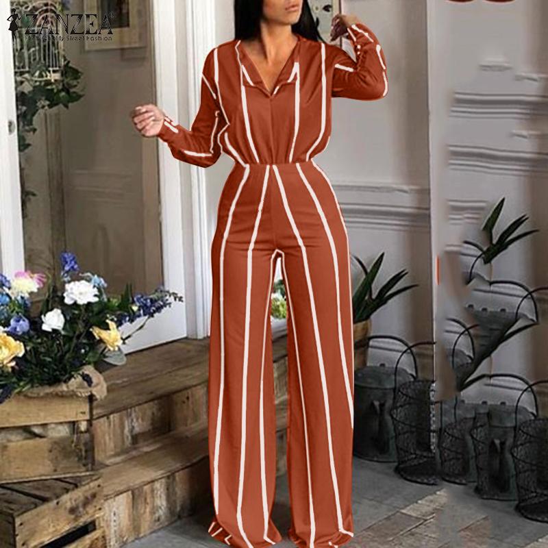 

ZANZEA Stripe Outfits Женская блузка и брюки Повседневный комплект из двух предметов