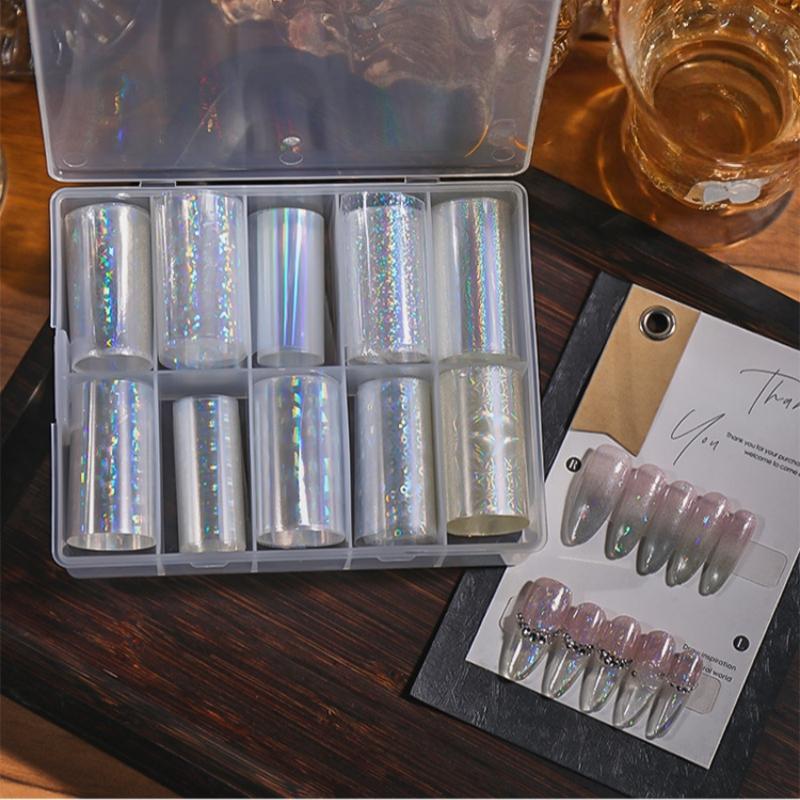 1 Set 10 Patterns Nail Foil Transfer Paper Metal Stickers For Professional DIY Nail Art Salon Home Decor