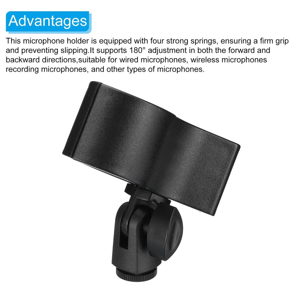 uxcell Microphone Holder, O.D. 32mm - 60mm Plastic Interface, Microphone Holder Clip with 14" Plastic Adapter for Lavalier Microphones, Black, Set of