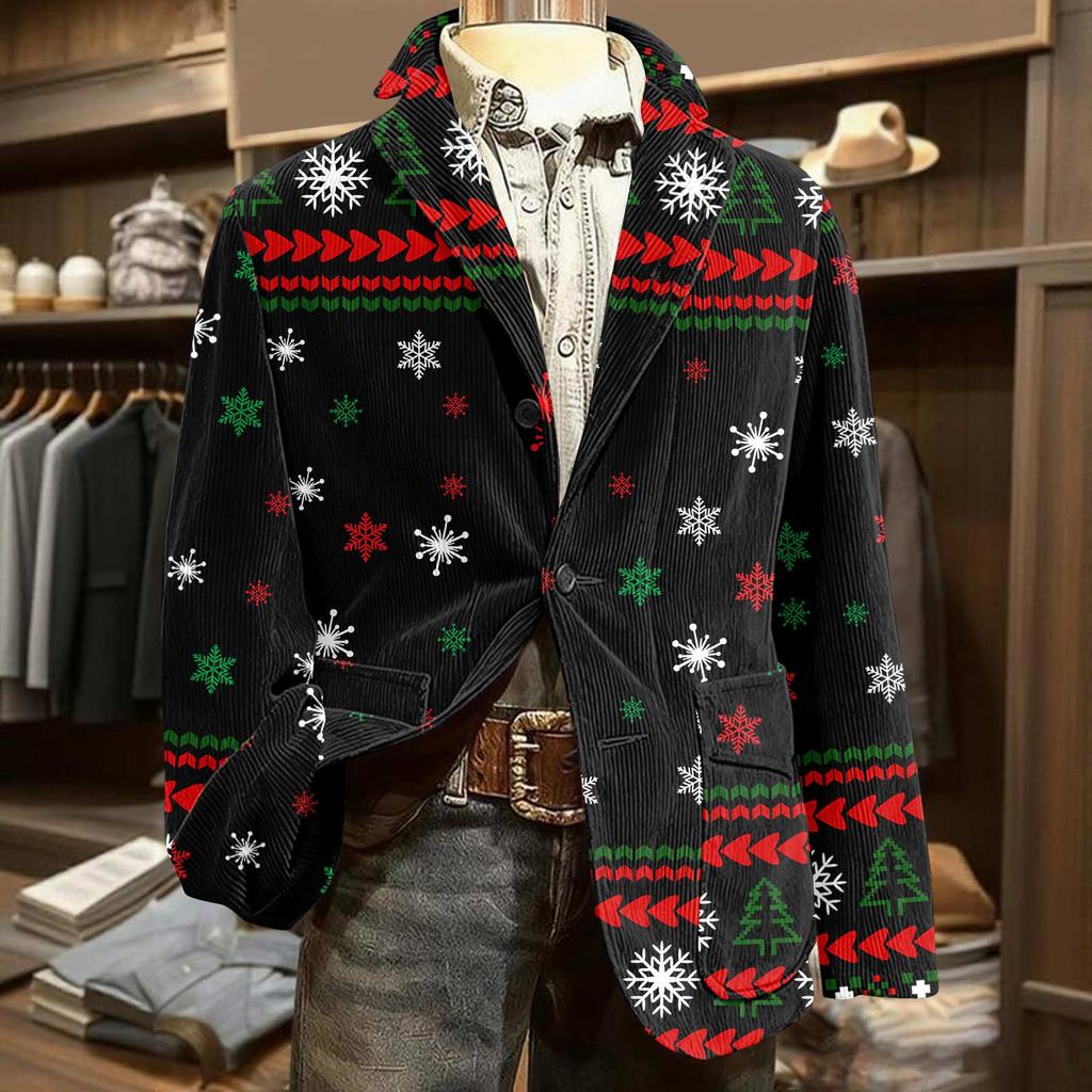 Herren Bedruckter Cord Warmes Taschen-Sakko Strickjacke Herren Freizeitanzug