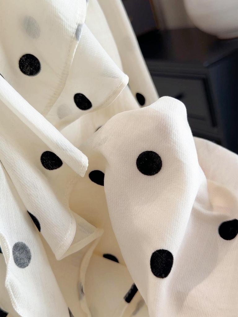 Women's Polka Dot Ruffle Long Sleeve Loose Shirt - French Style, Spring/Autumn