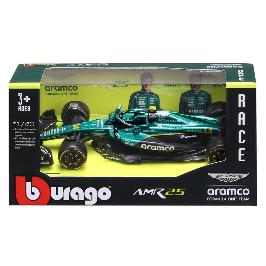 Bburago 2025 Model F1 Aston Martin Aramco Formula One Team AMR25 Fernando Alonso Diecast Model Car Finished Product 1/43 #14 / 18-38250 (#14)