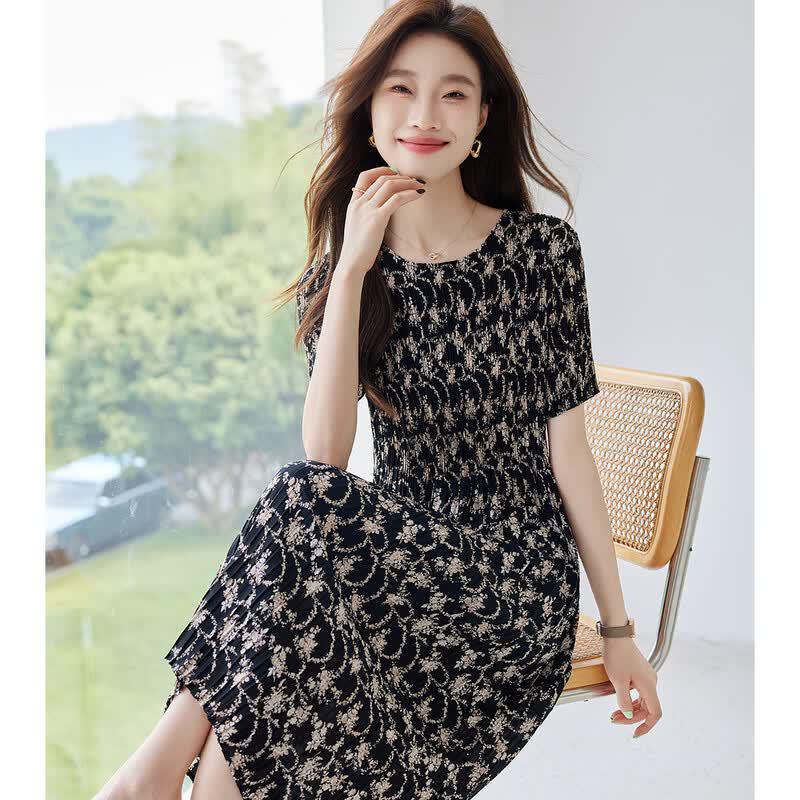 Ottif Women s Summer Floral Print Short Sleeve Maxi Dress M