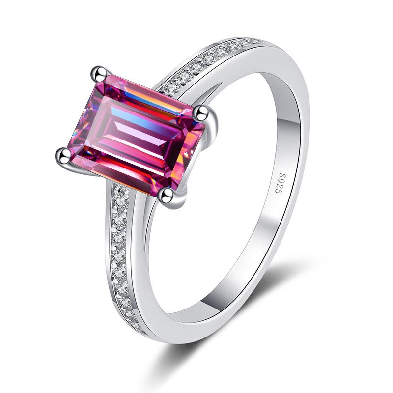 

Bague Ringen 2CT изумрудной огранки с муассанитом, обручальные кольца для женщин, стерлинговое серебро Pt950, с платиновым покрытием, свадебные простые ювелирные изделия 2ct No.8 розовый