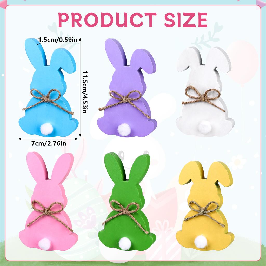 6 Pcs Easter Bunny Decor Easter Decorations Bunny Decor Spring Bunny Wood Tabletop With Hemp Rope Rustic Rabbits Wooden Tiered T