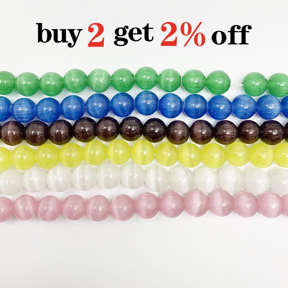 1strand/lot 6 8 10mm Natural Cat Eye Stone Round Loose Opal Bead Cymophane Spacer Beads For Jewelry Making Findings DIY Bracelet