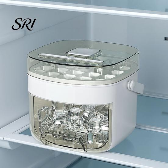 Camping Ice Tray 2-in-1 Press-Release Cube with Storage Bin 48-Cavity Double-Layer Family Maker for Freezer BPA-Free Container Home Party