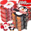 New 200-50PCS Christmas Lollipop Paper Cards Cartoon Santa Claus Penguin Snowman Kids Candy Gift Package Wrapping New Year Party