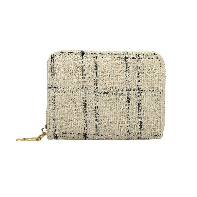 

Новый модный полосатый короткий кошелек для женщин, женский портативный кошелек большой емкости на молнии, сумка для монет, держатель для карт с несколькими слотами для карт бежевый