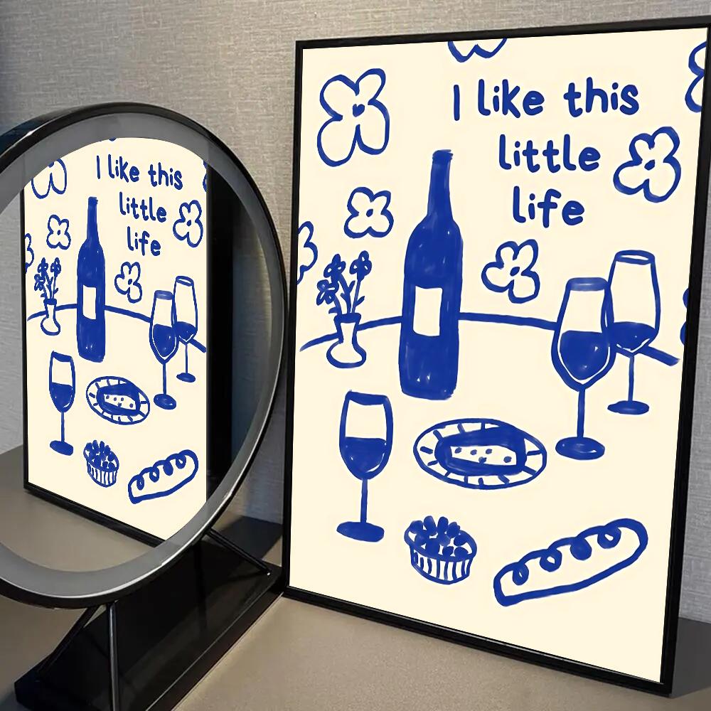 1PC Abstract Art Wine Glass Pizza Poster Self-adhesive Art Waterproof Paper Sticker Coffee House Bar Room Wall Decor
