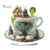 Seasonal Shelf Decorations Cartoon Christmas Coffee Cup House Ornaments, 2D Acrylic Tree Tabletop Cute Holiday Home Accents Decor, Mini Decor for Desk