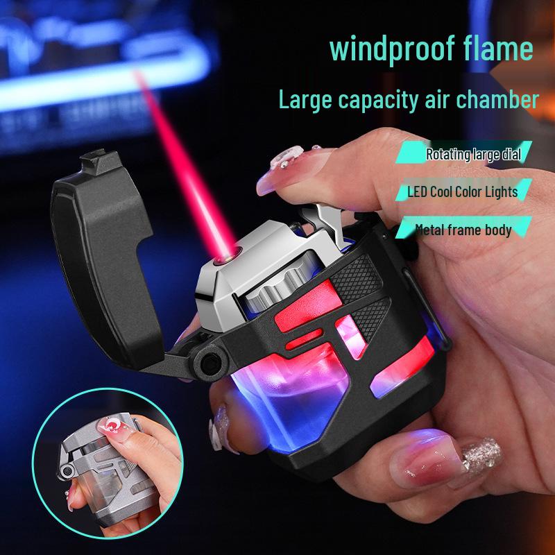 Transparent Mech Style Lighter with Large Capacity Gas Chamber and Light Feature