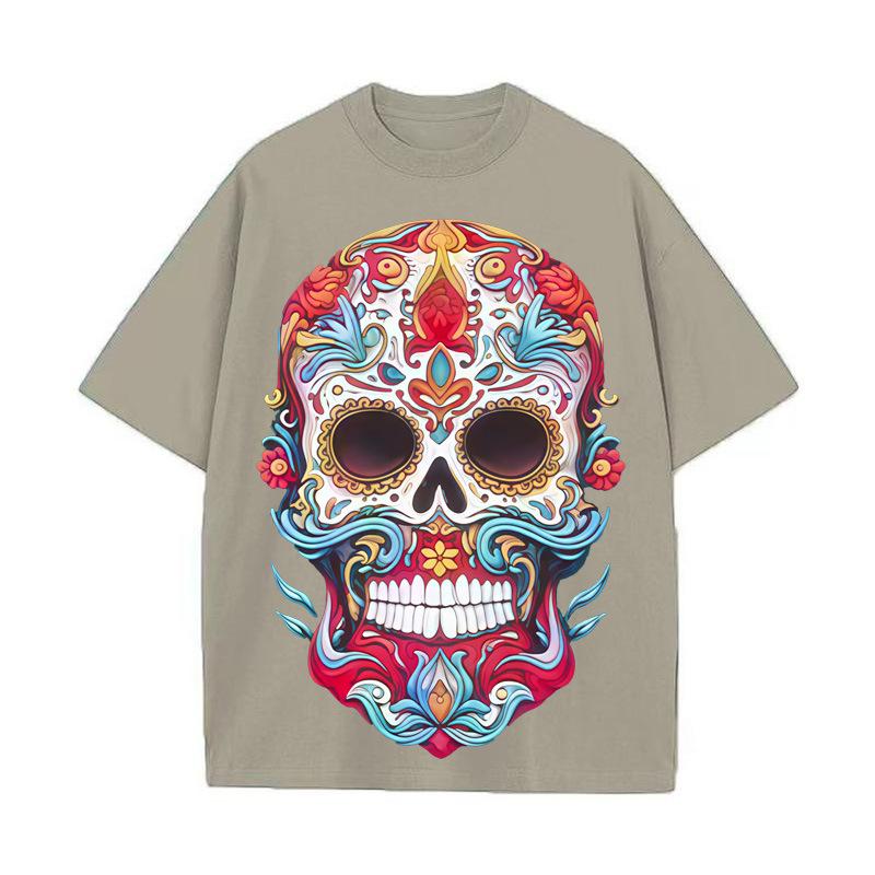 Summer new loose T-shirt skull print 230g pure cotton street tide brand short sleeve