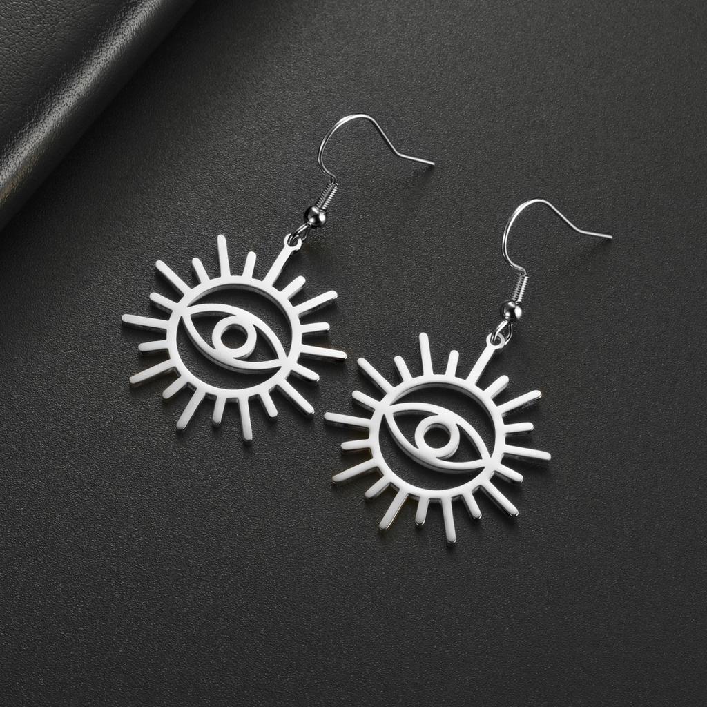 LIKGREAT Gothic Evil Eye Earring Stainless Steel Sun Eyes Drop Hoop Earrings Punk Hiphop Jewelry Amulet Gift for Women