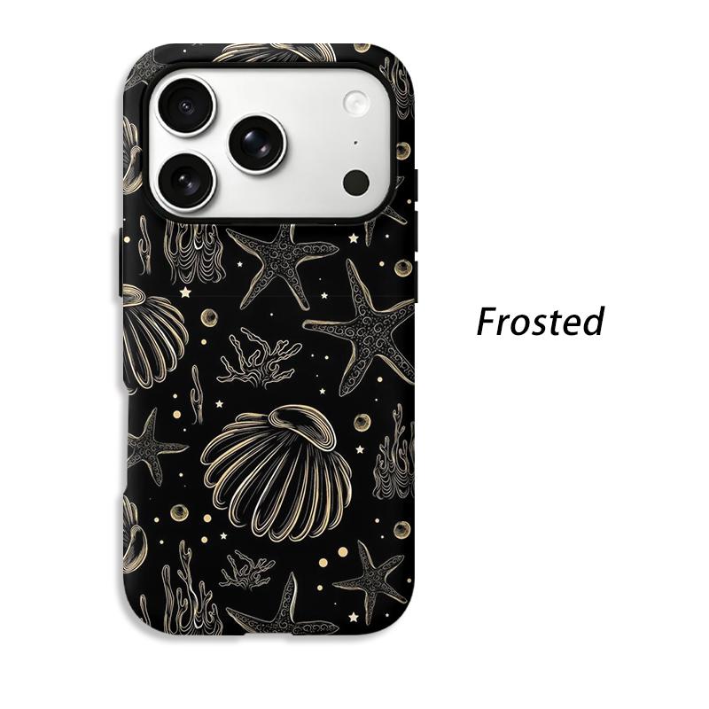 Elegant Ocean Black Gold Starfish Seashell Coral Graphic Art Film Aesthetic Protective Shockproof Bumper Phone Cover For iPhone 14 15 16 Pro Max Plus
