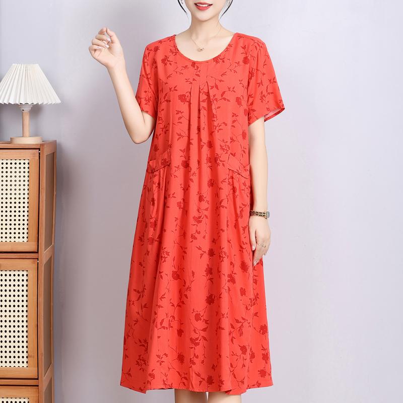 Elegant Woman Summer Dress Casual Loose Short Sleeve Long Dresses Plus Size Woman Clothing